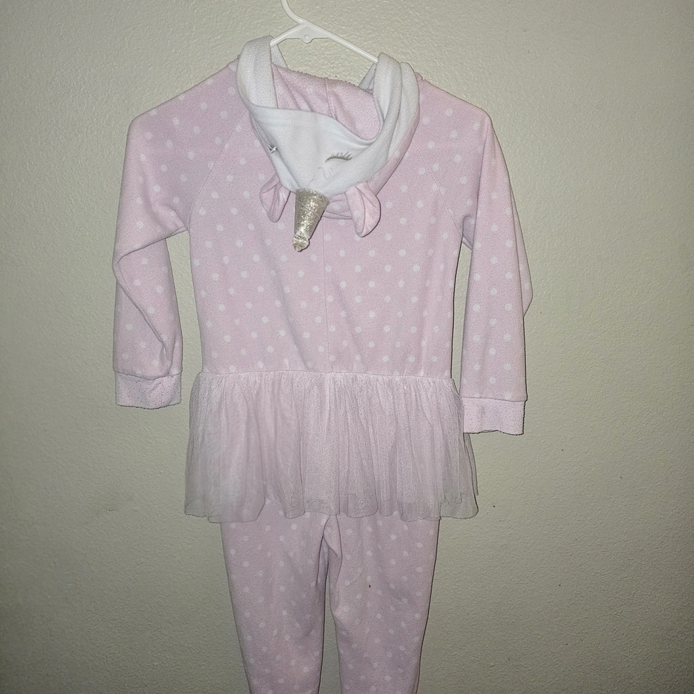 Pink Polka Dot Hooded Pajama Set with Tulle Skirt - Picture 3 of 11